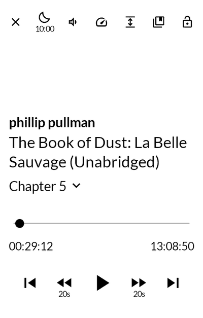 Audio Reading playing a chapter, with the sleep timer and speed above