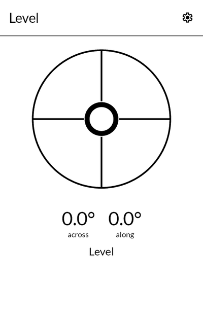 Level with its bubble centred, 0.0 degrees both ways