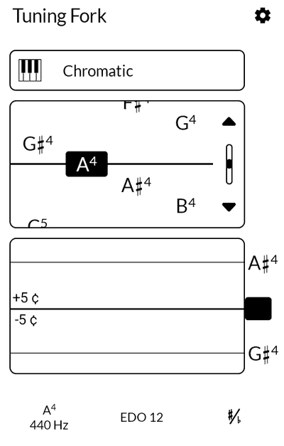 Tuning Fork on the chromatic scale, reading A