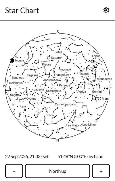 Star Chart drawing the night sky as a round map
